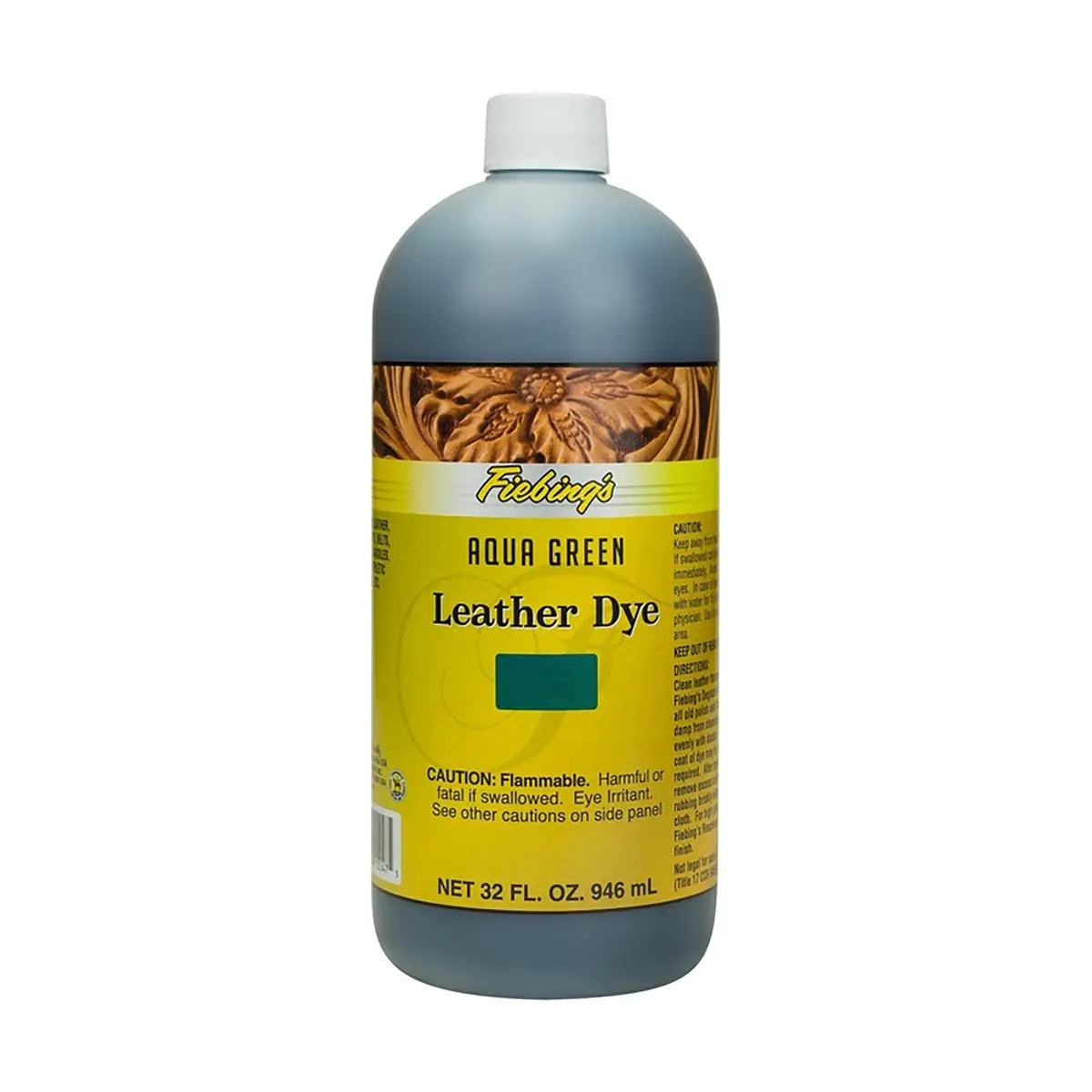 Fiebing's Leather Dye 32 Ounce Bottle, Aqua Green.