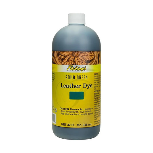 Fiebing's Leather Dye 32 Ounce Bottle, Aqua Green.
