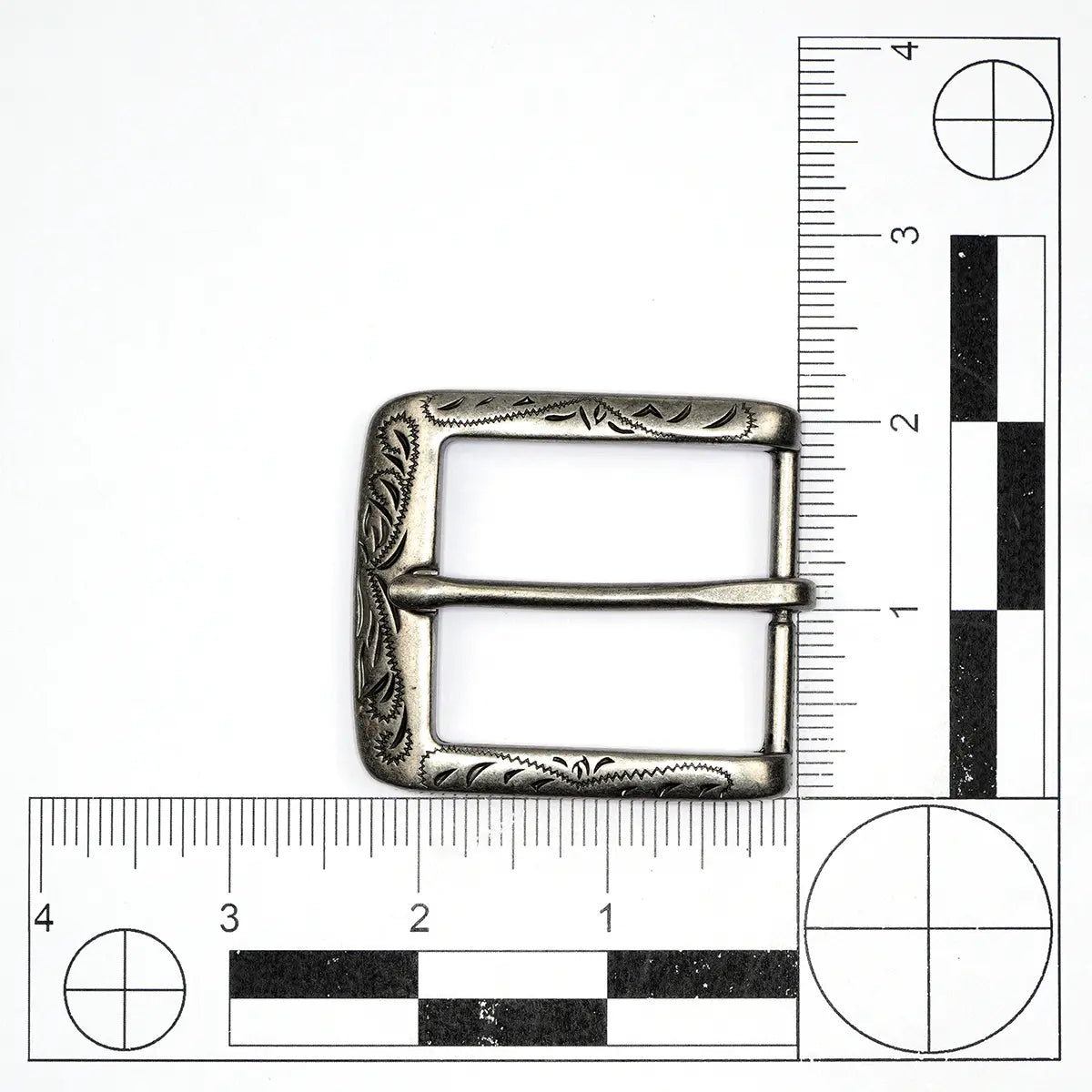 Engraved Antique Nickel Heel Bar Buckle , 1 1/2 Inch.