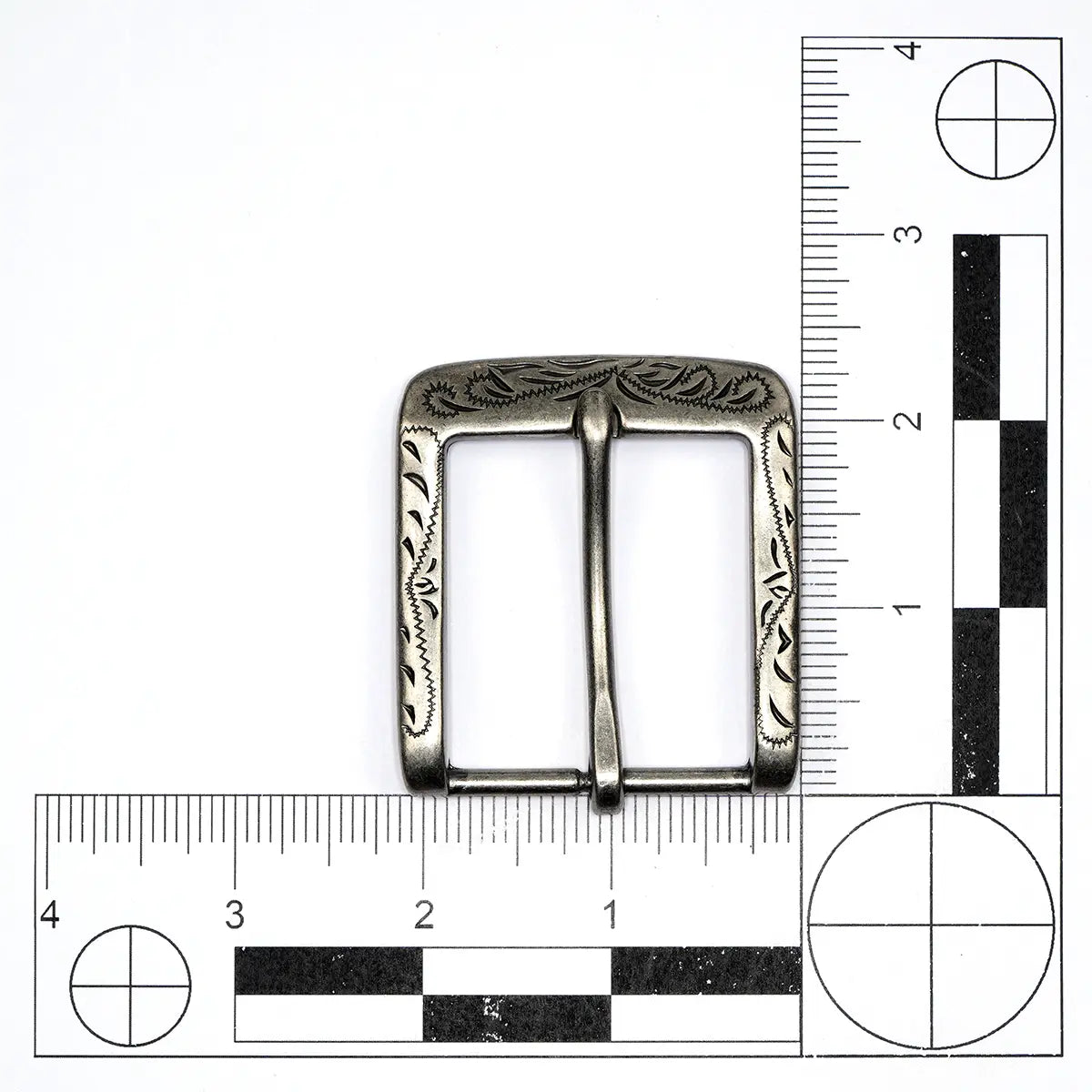 Engraved Antique Nickel Heel Bar Buckle , 1 1/2 Inch.