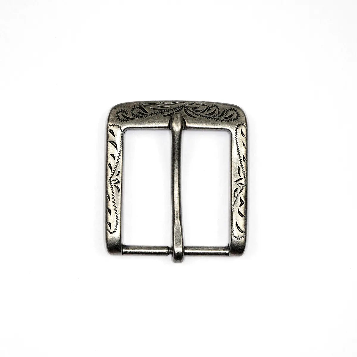 Engraved Antique Nickel Heel Bar Buckle , 1 1/2 Inch.