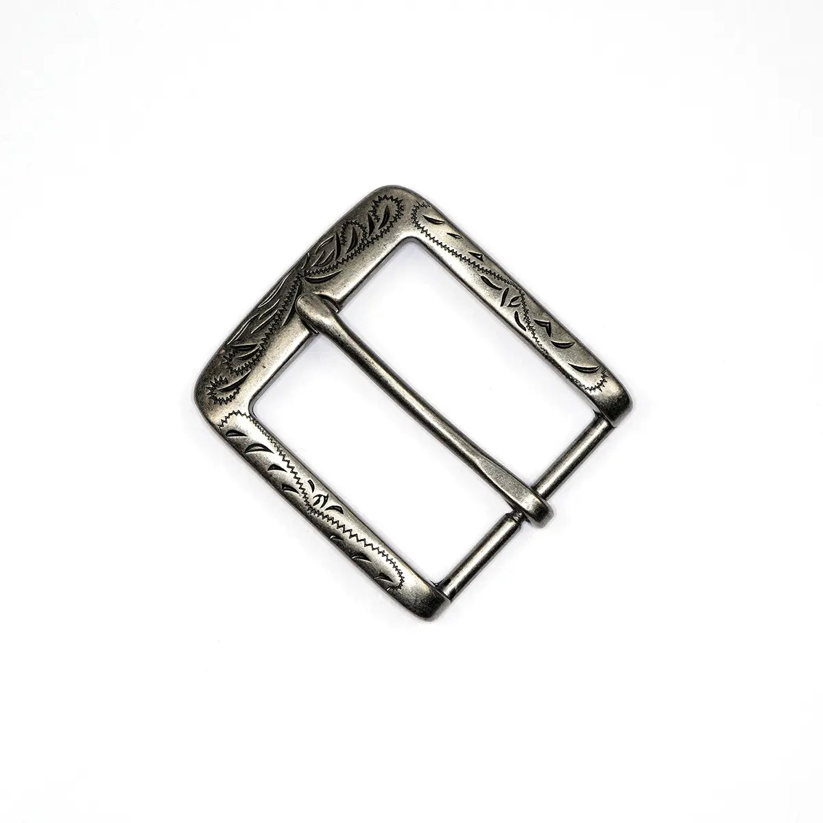 Engraved Antique Nickel Heel Bar Buckle , 1 1/2 Inch.