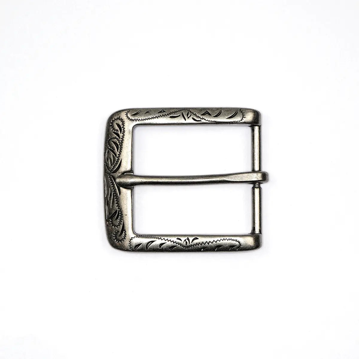 Engraved Antique Nickel Heel Bar Buckle , 1 1/2 Inch.
