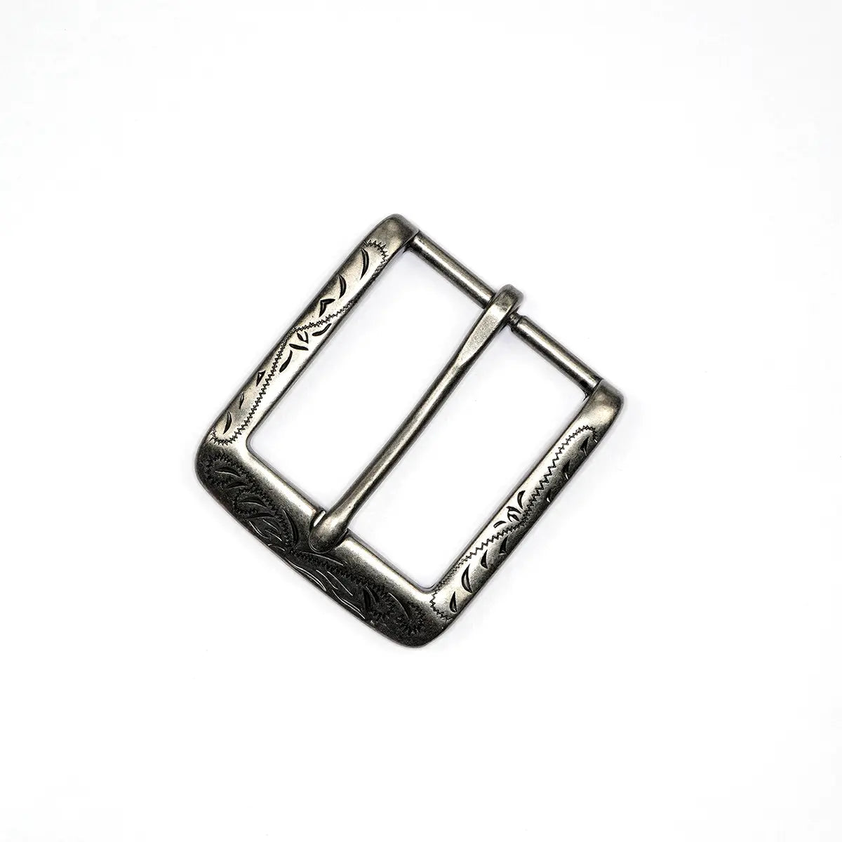 Engraved Antique Nickel Heel Bar Buckle , 1 1/2 Inch.