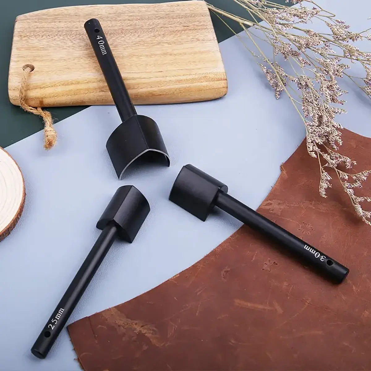 Black V-Shaped Leather Cutter 3 Piece Set, 25mm, 30mm, 40mm.