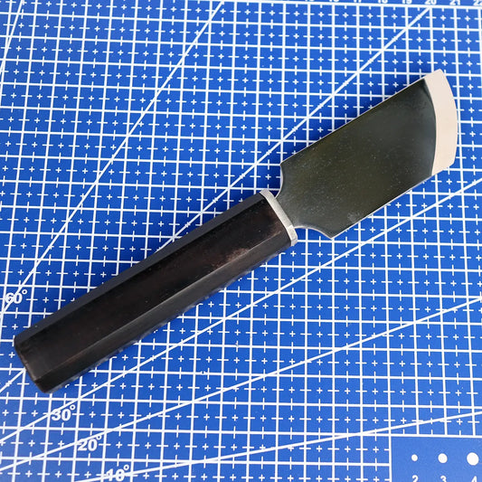 Oblique French Leather Skiving Knife with Brown Handle.