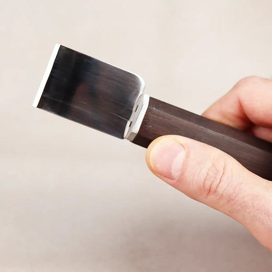 Straight Leather Skiving Knife with Brown Handle.
