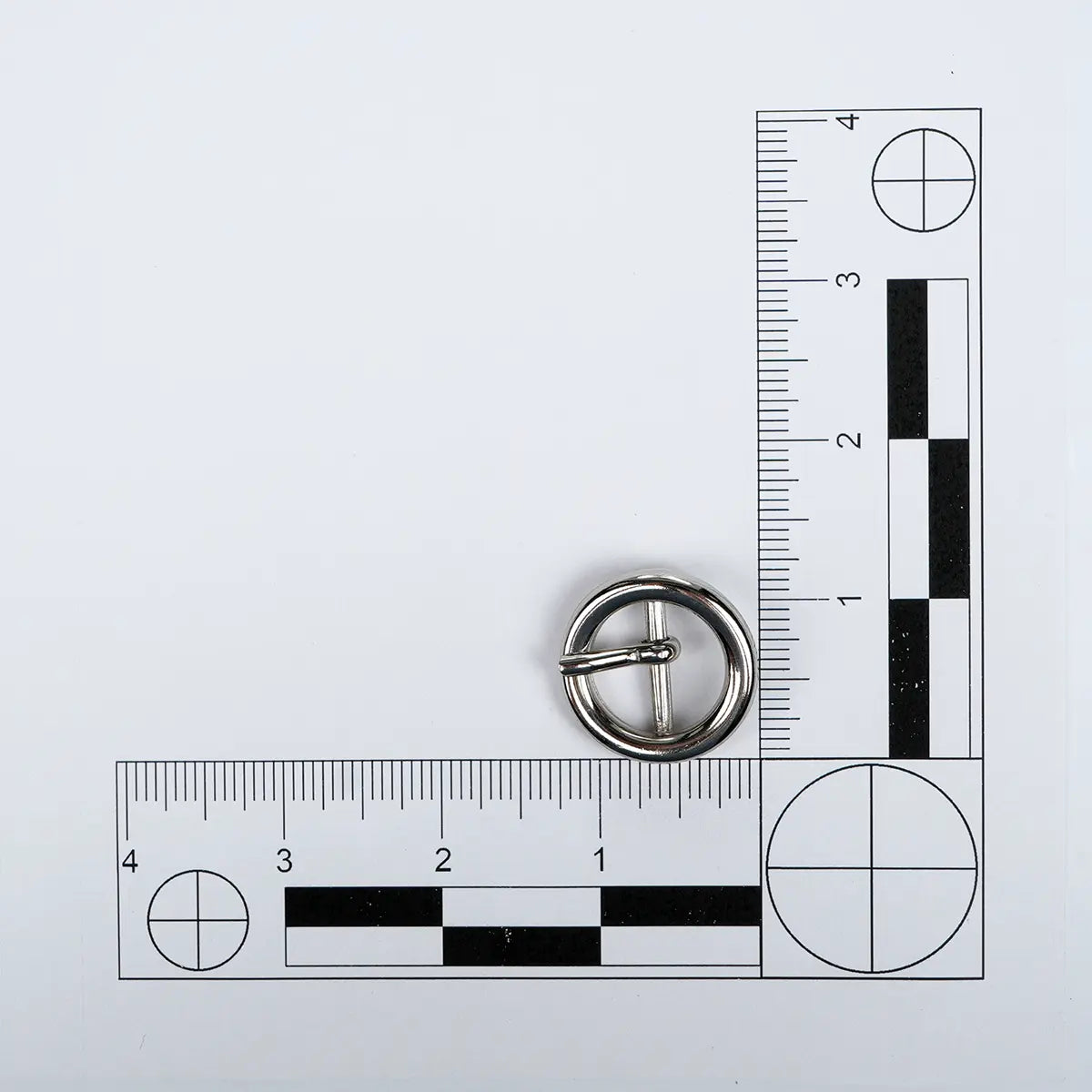 3-4 Inch Circle Center Bar Buckle in Nickel Finish.