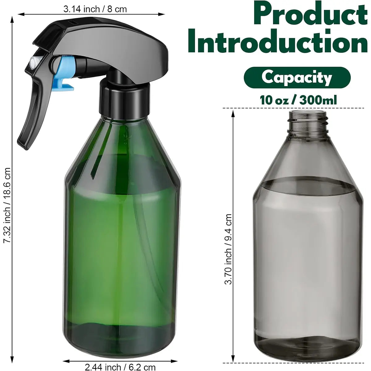 Fine Mist Spray Bottle 10oz, Grey or Green.