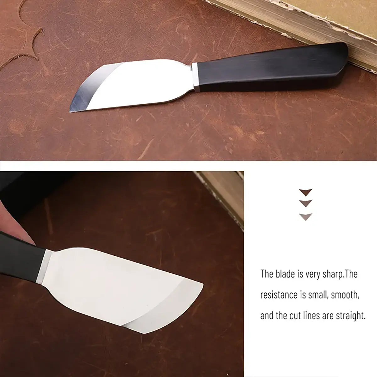Ebony Handle French Oblique Leather Skiving Knife V3.