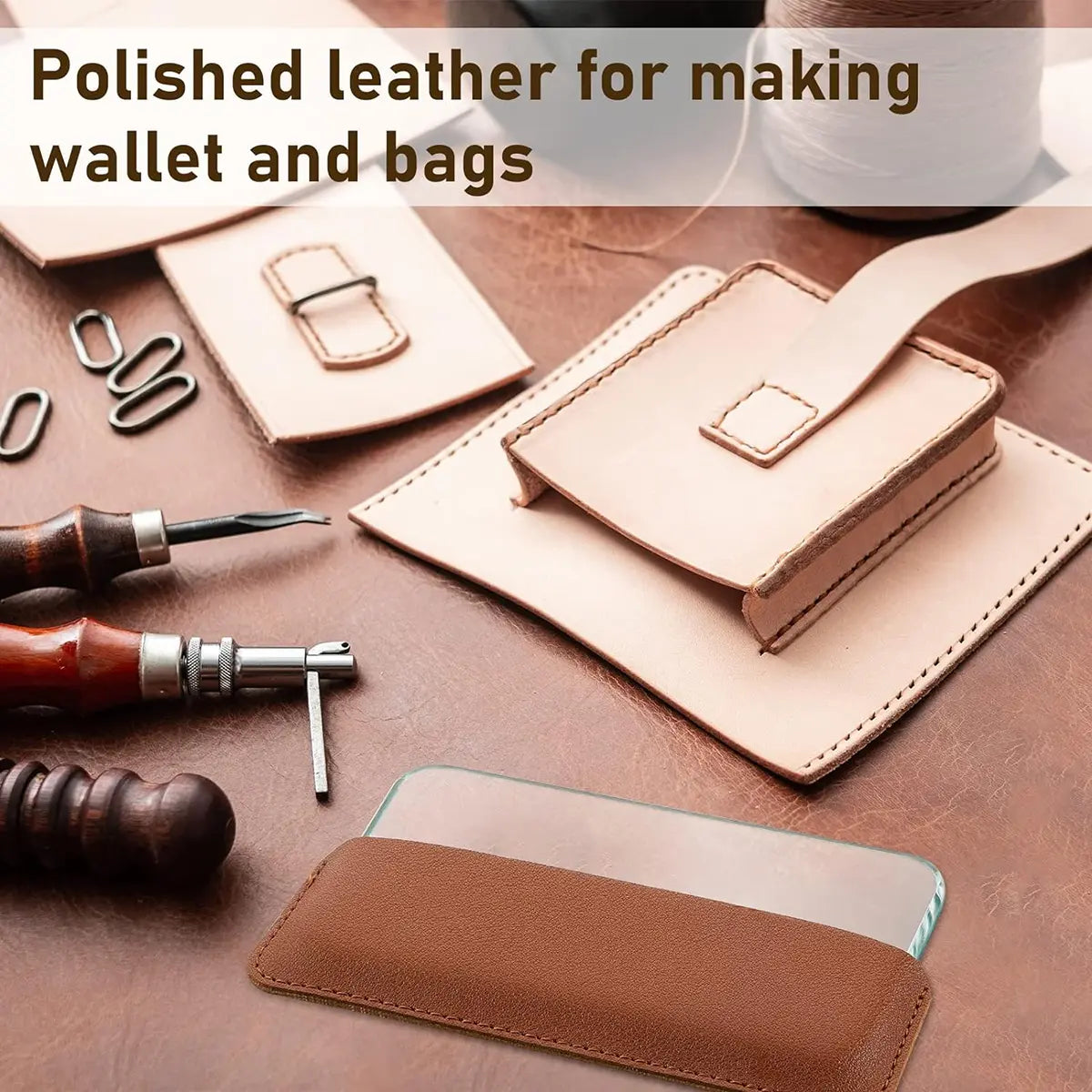 Glass Slicker with Leather Sleeve for leather finishing.