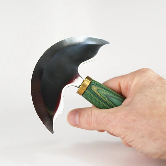 Green Handled Round Head Knife for Skiving Leather.
