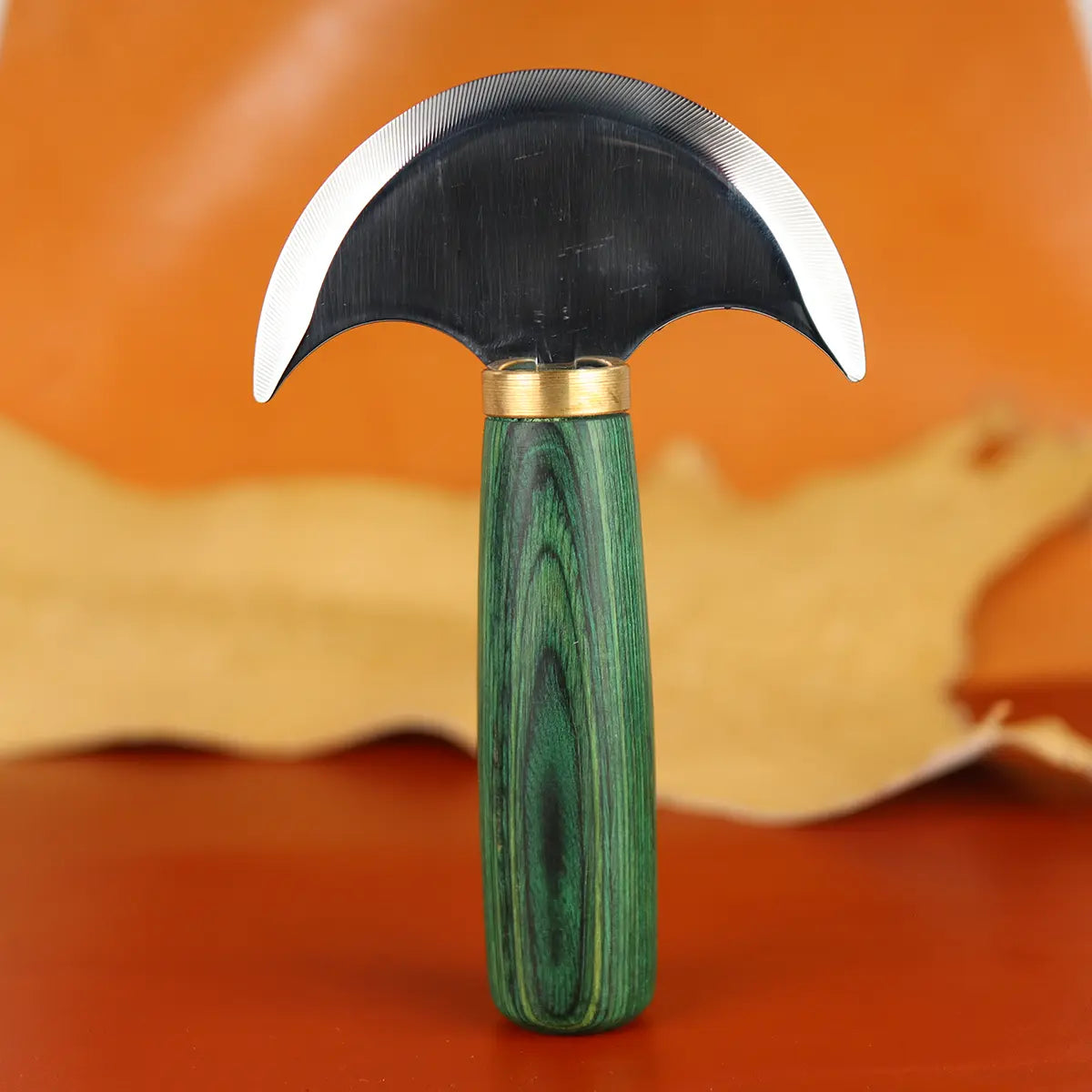 Green Handled Round Head Knife for Skiving Leather.