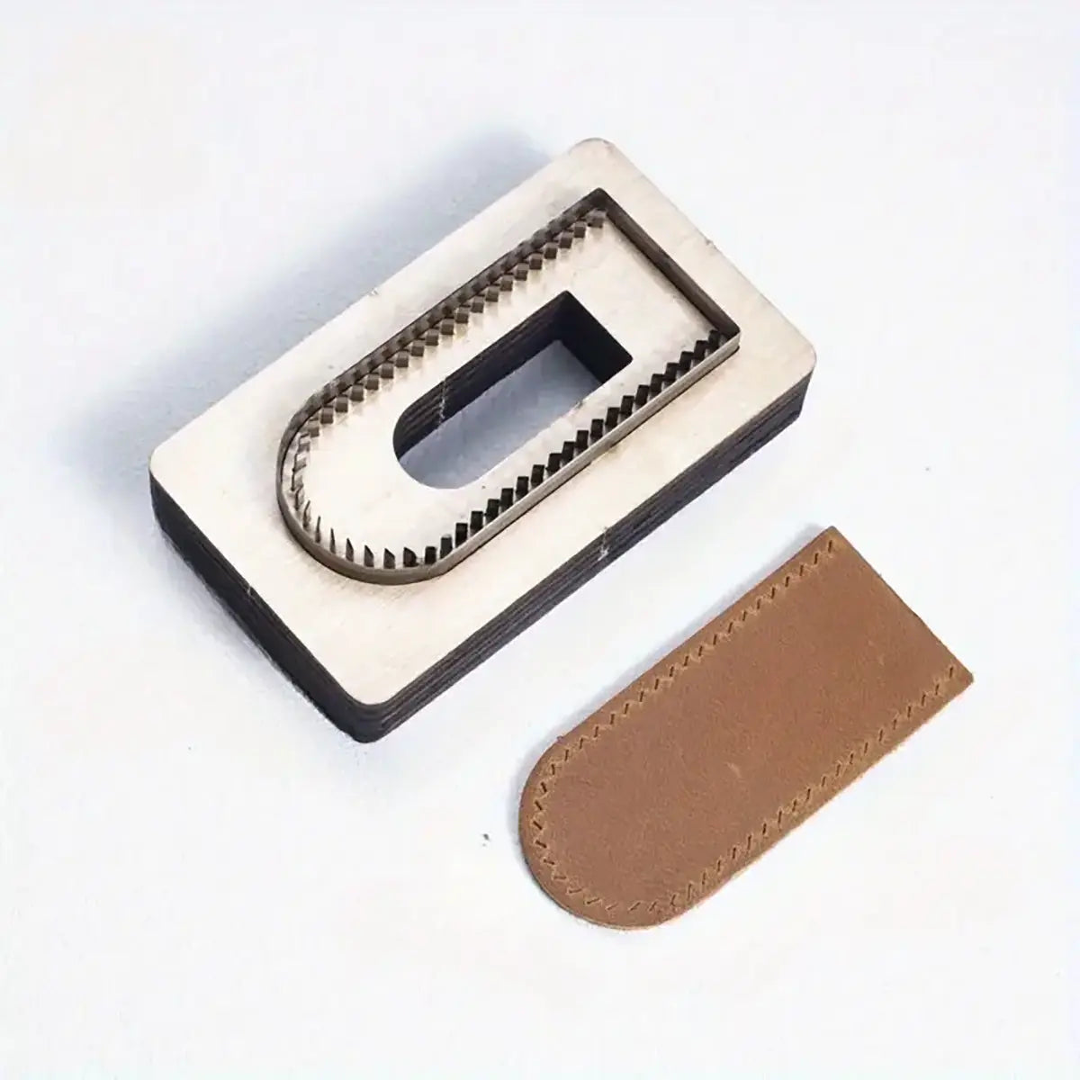 Lighter Case Cutting Die with Stitching Teeth for Leatherworking.