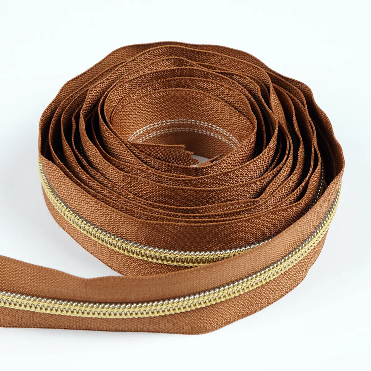 Nylon Zipper No 5 Gold Metallic, Tan, 3 Yards.