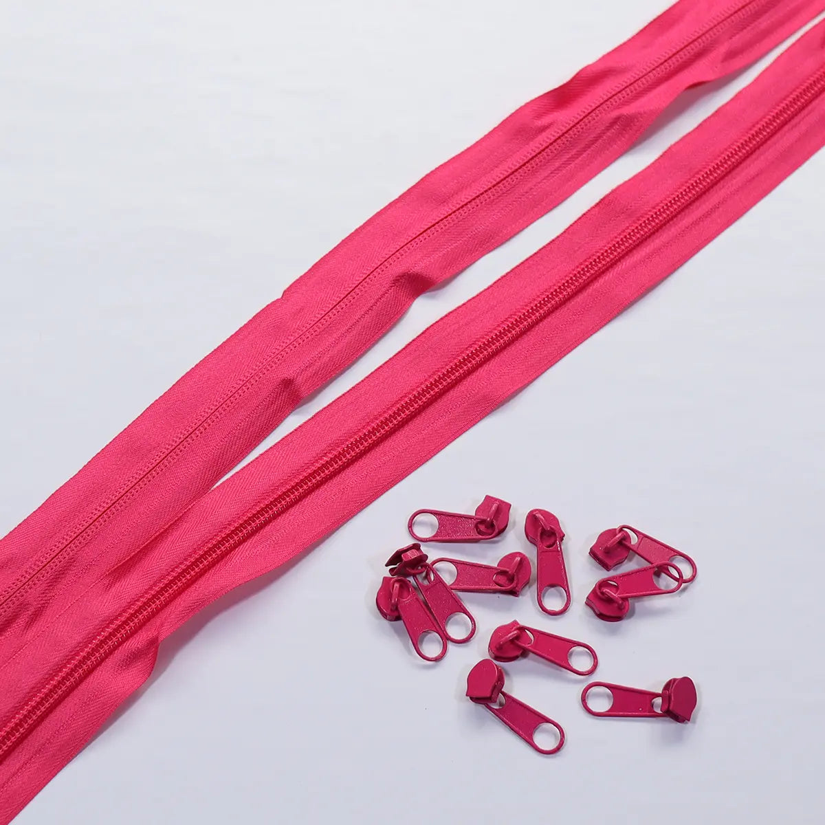 Nylon Coil No. 5 Zipper Sets, 10 Pulls, Pink.