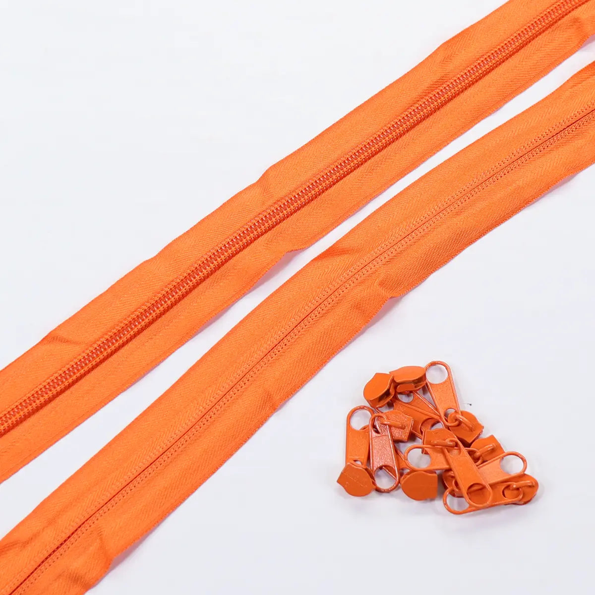Nylon Coil No. 5 Zipper Sets, 10 Pulls, Orange.
