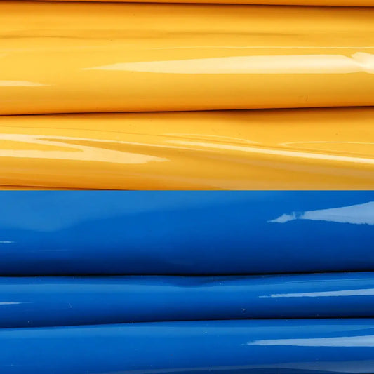 Yellow and Blue Patent Goatskin Hides 2-3oz.