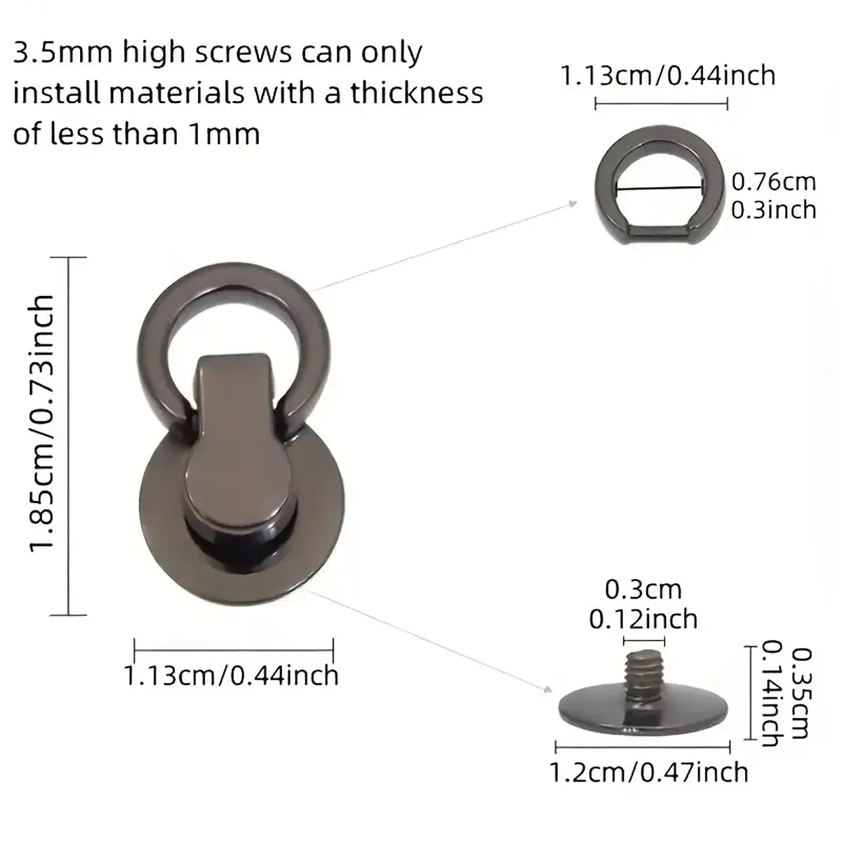 Purse Swivel Ball D-Ring Stud 2 Pack