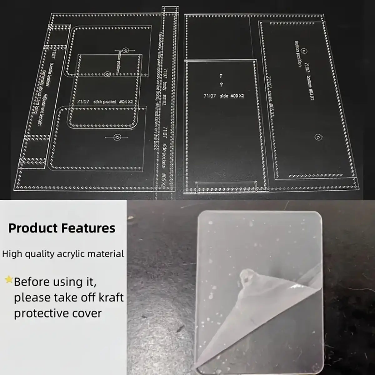 Shoulder Bag Acrylic Template with Pockets