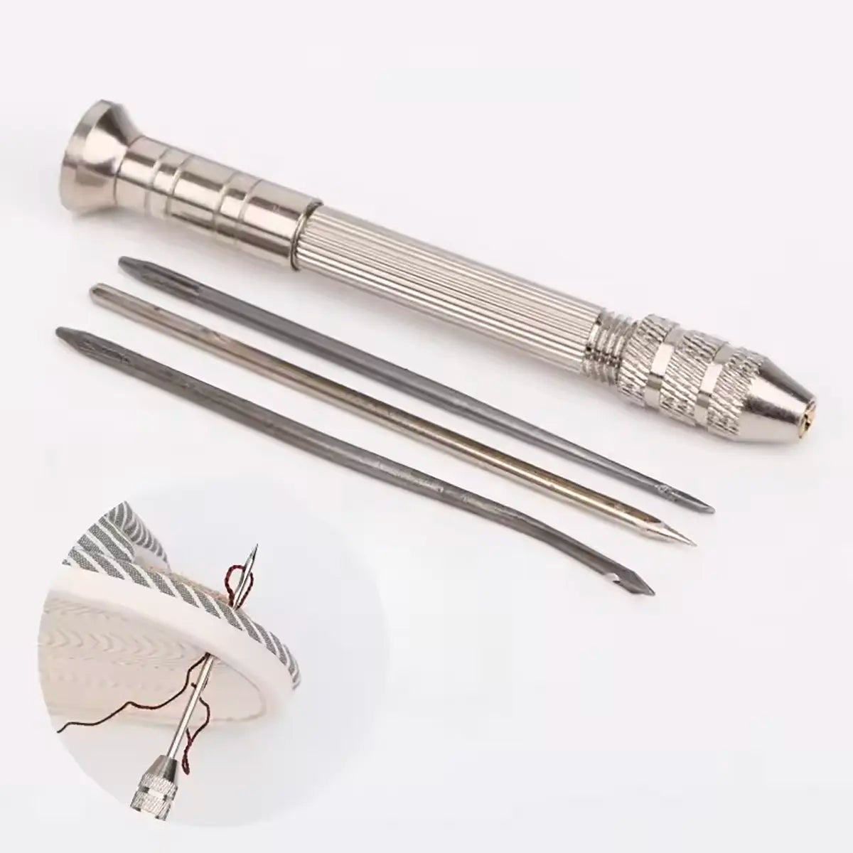 Metal Handle Leather Sewing Awl with 4 Needles.