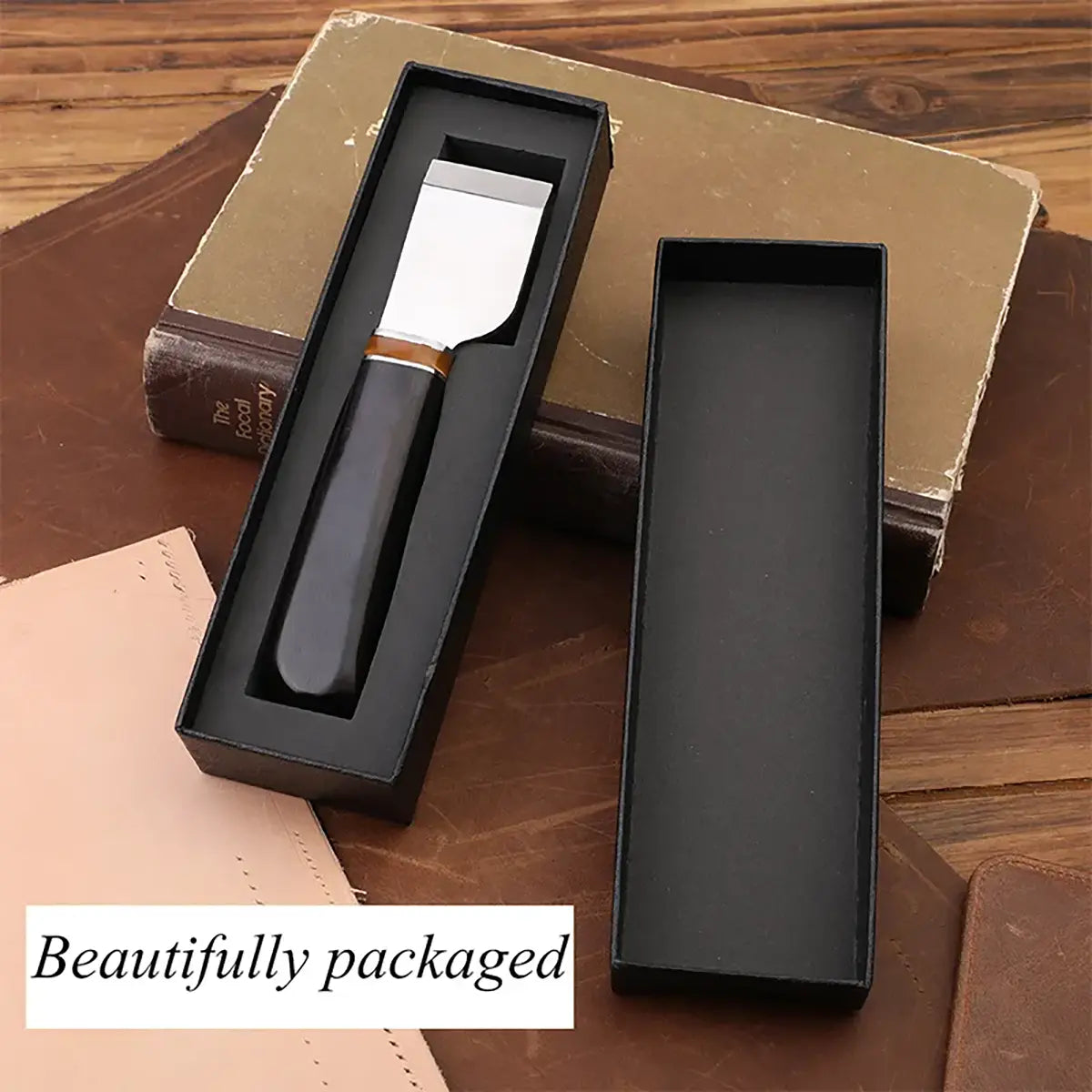 Ebony Handle Straight Leather Skiving Knife V3.