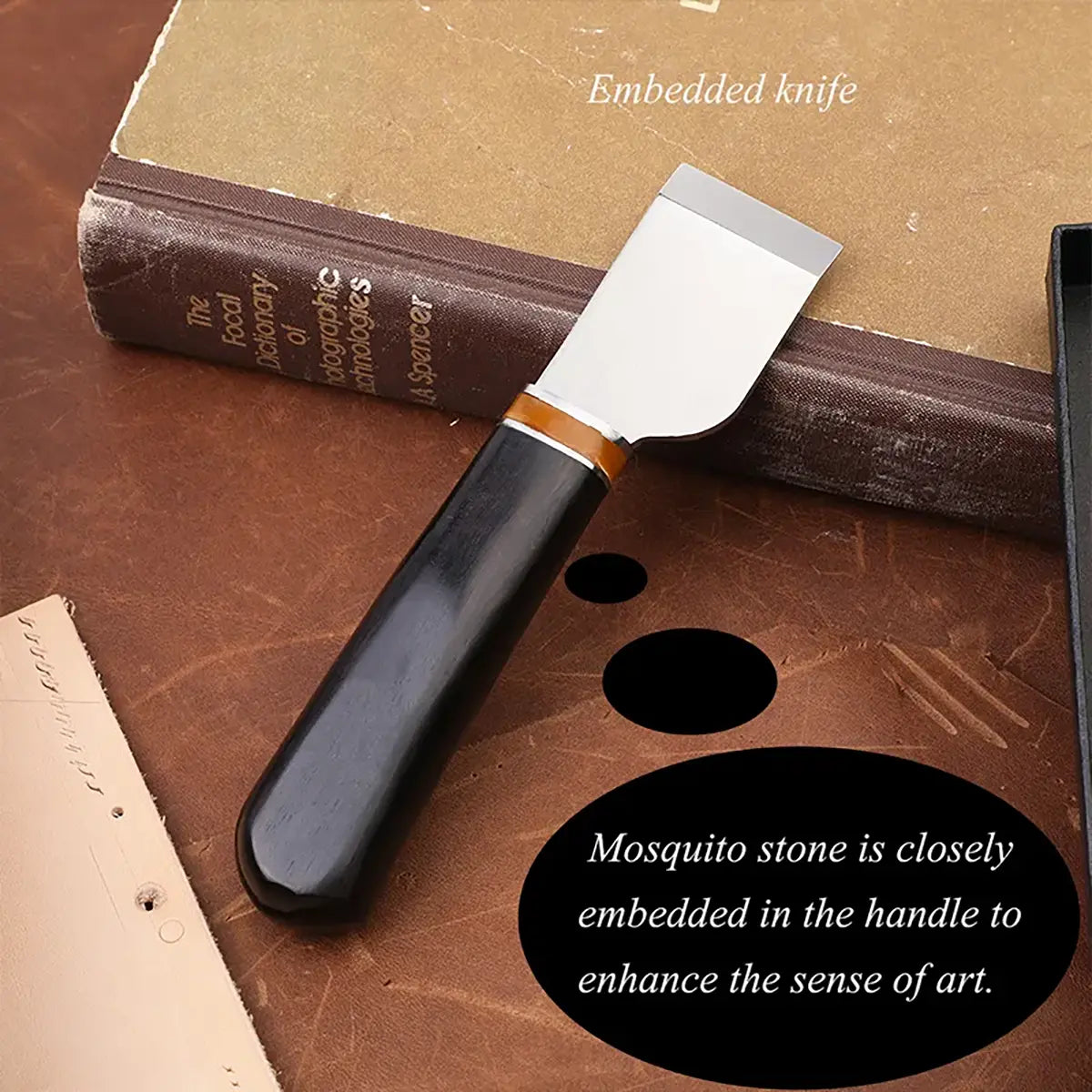 Ebony Handle Straight Leather Skiving Knife V3.