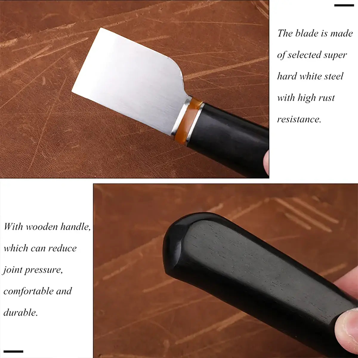 Ebony Handle Straight Leather Skiving Knife V3.
