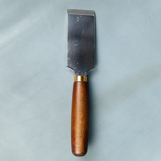 Straight Leather Skiving Knife V2 with Tan Handle.