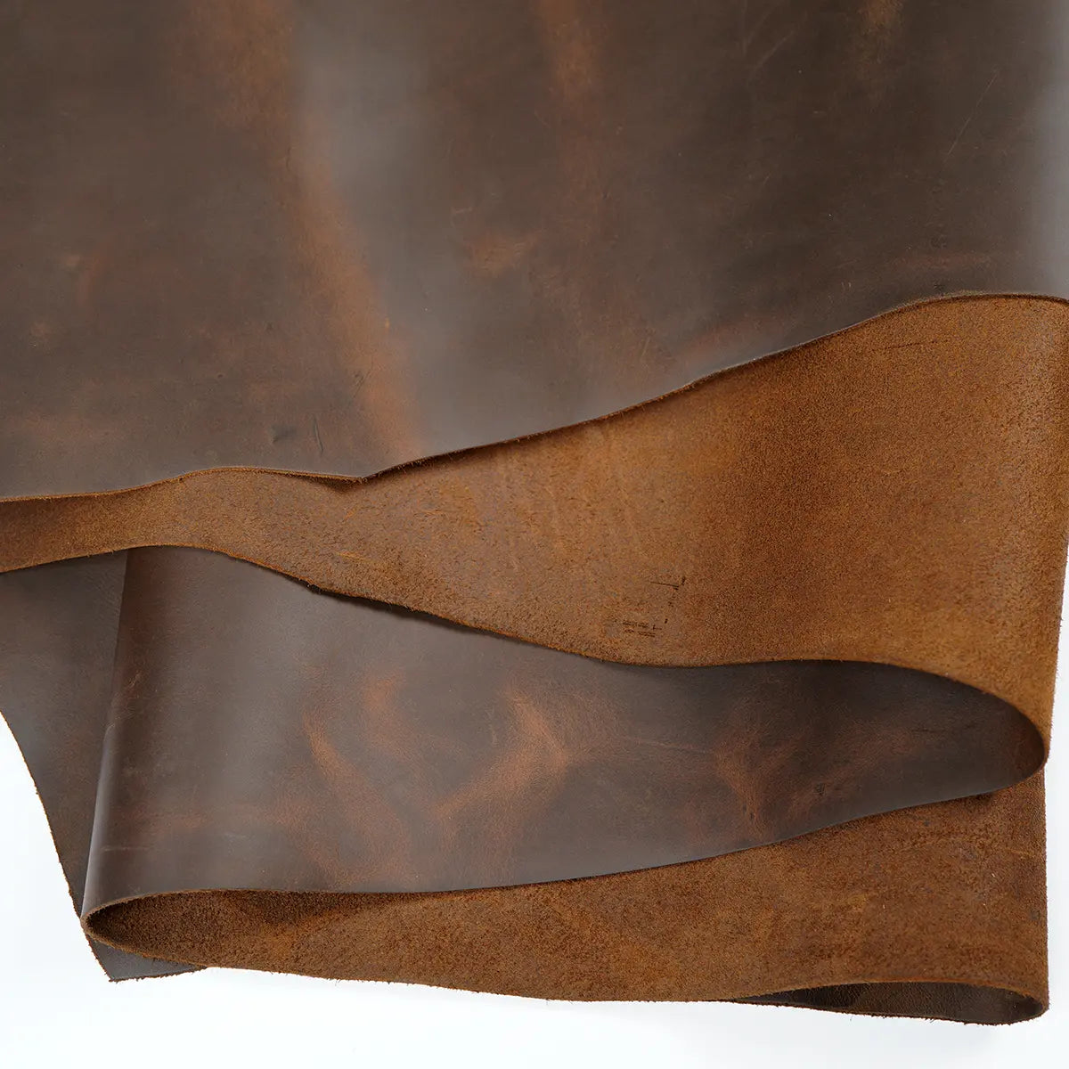 Brown Pull Up Leather, 4-5 ounce, Chrome Tanned, Blemished.