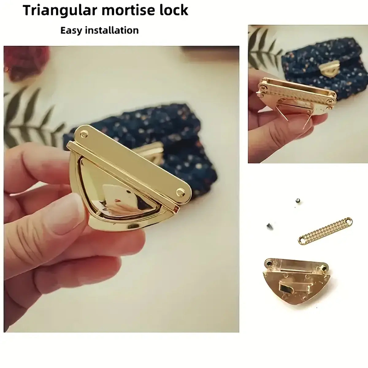 Gold Triangular Push Bag Clasp Lock