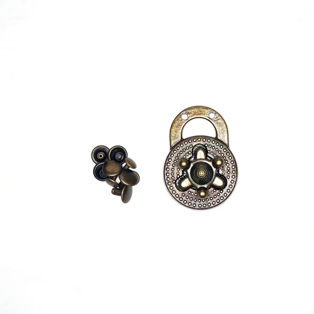 Antique Brass Turn Lock, 1 1/8 Inch Diameter.