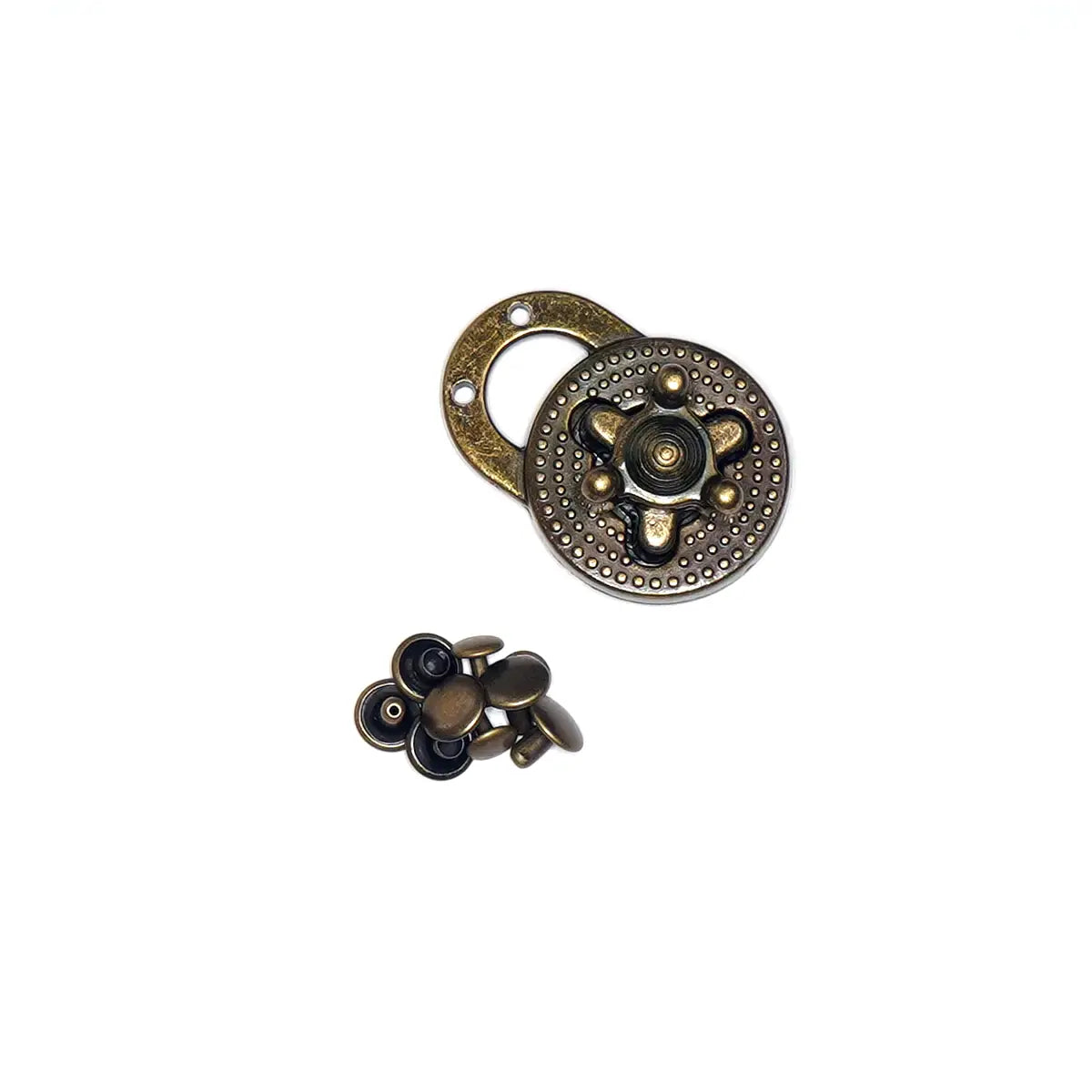 Antique Brass Turn Lock, 1 1/8 Inch Diameter.