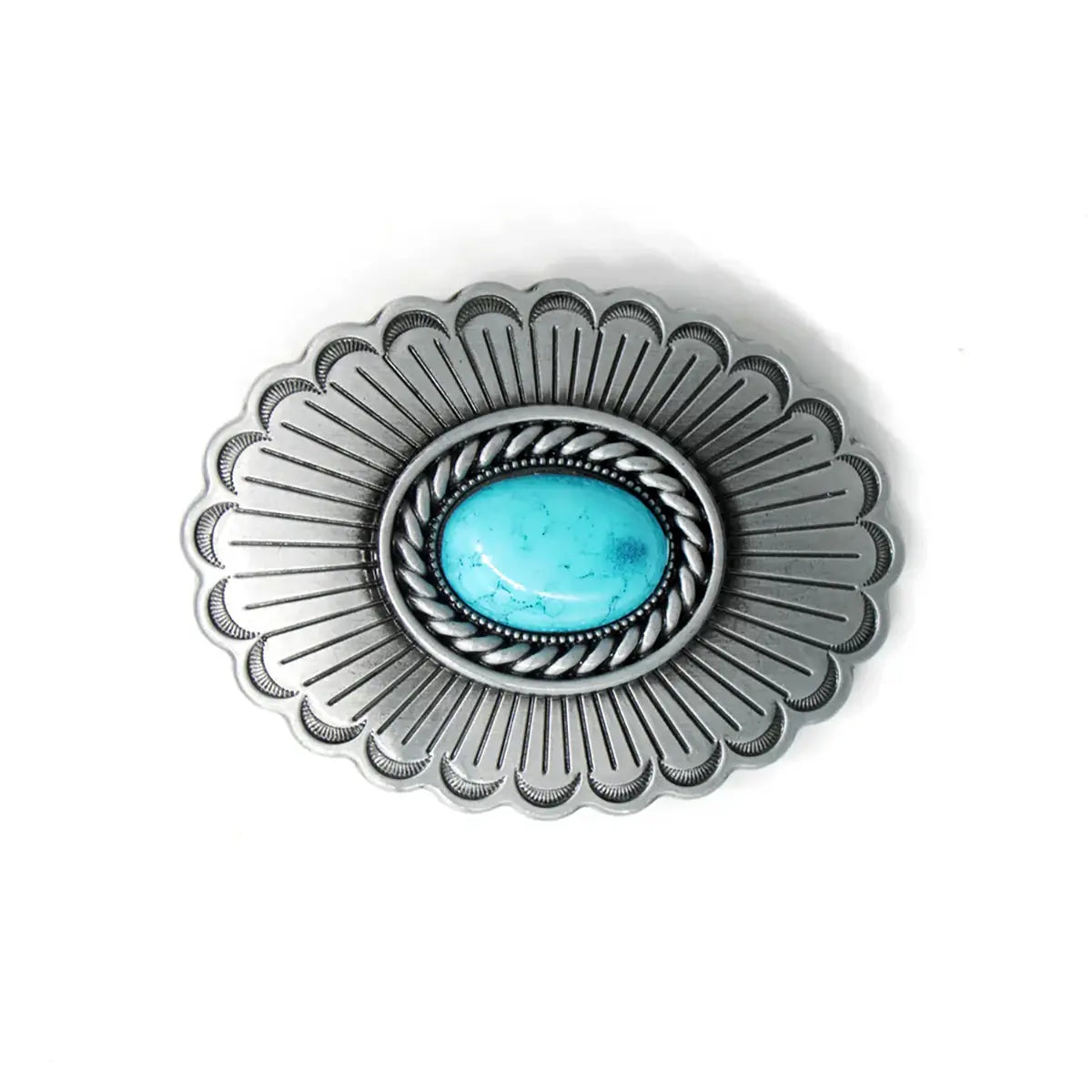Turquoise Stone Scalloped Oval Trophy Buckle.