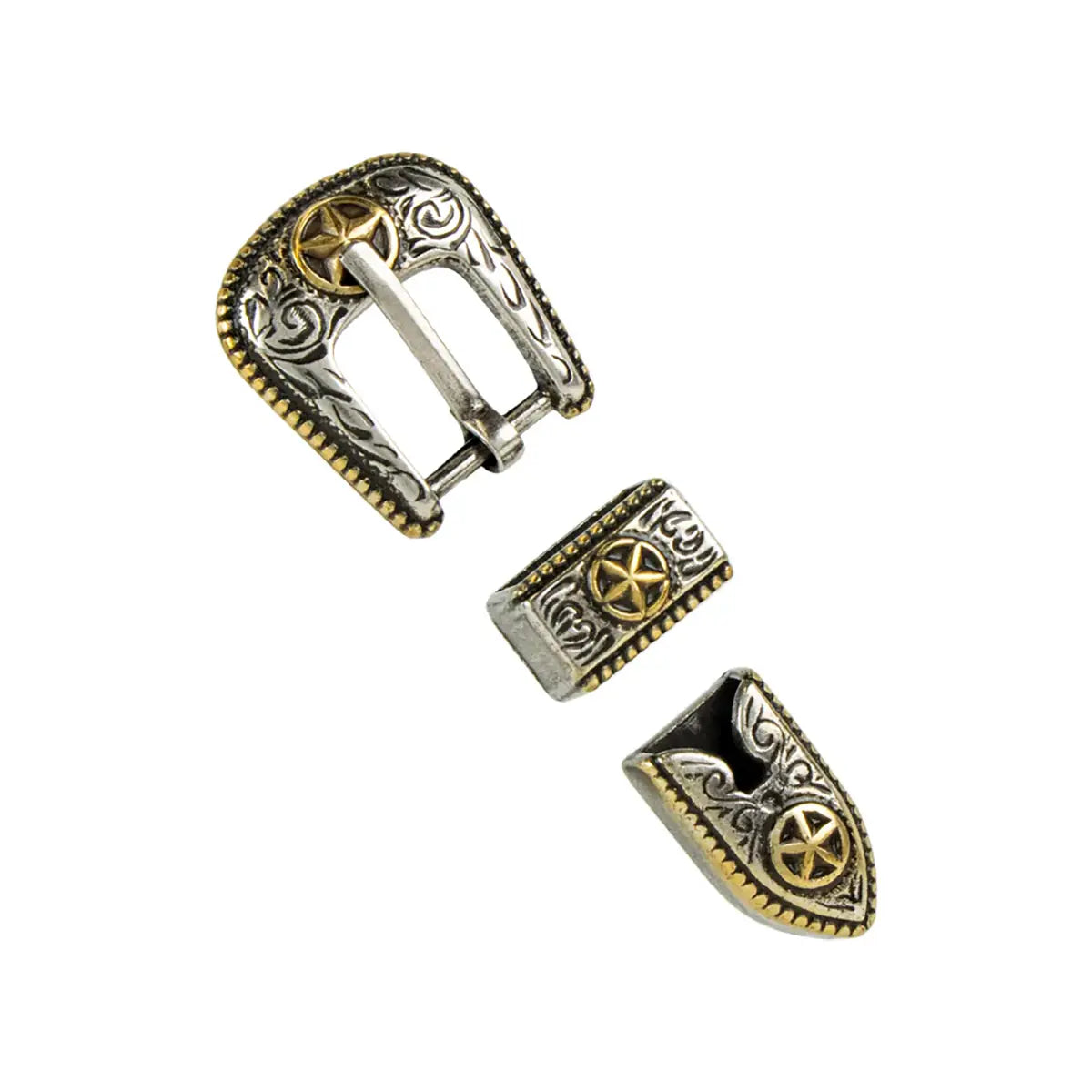 Two Tone Texas Star 3 Piece Buckle Set 3/8 Inch.