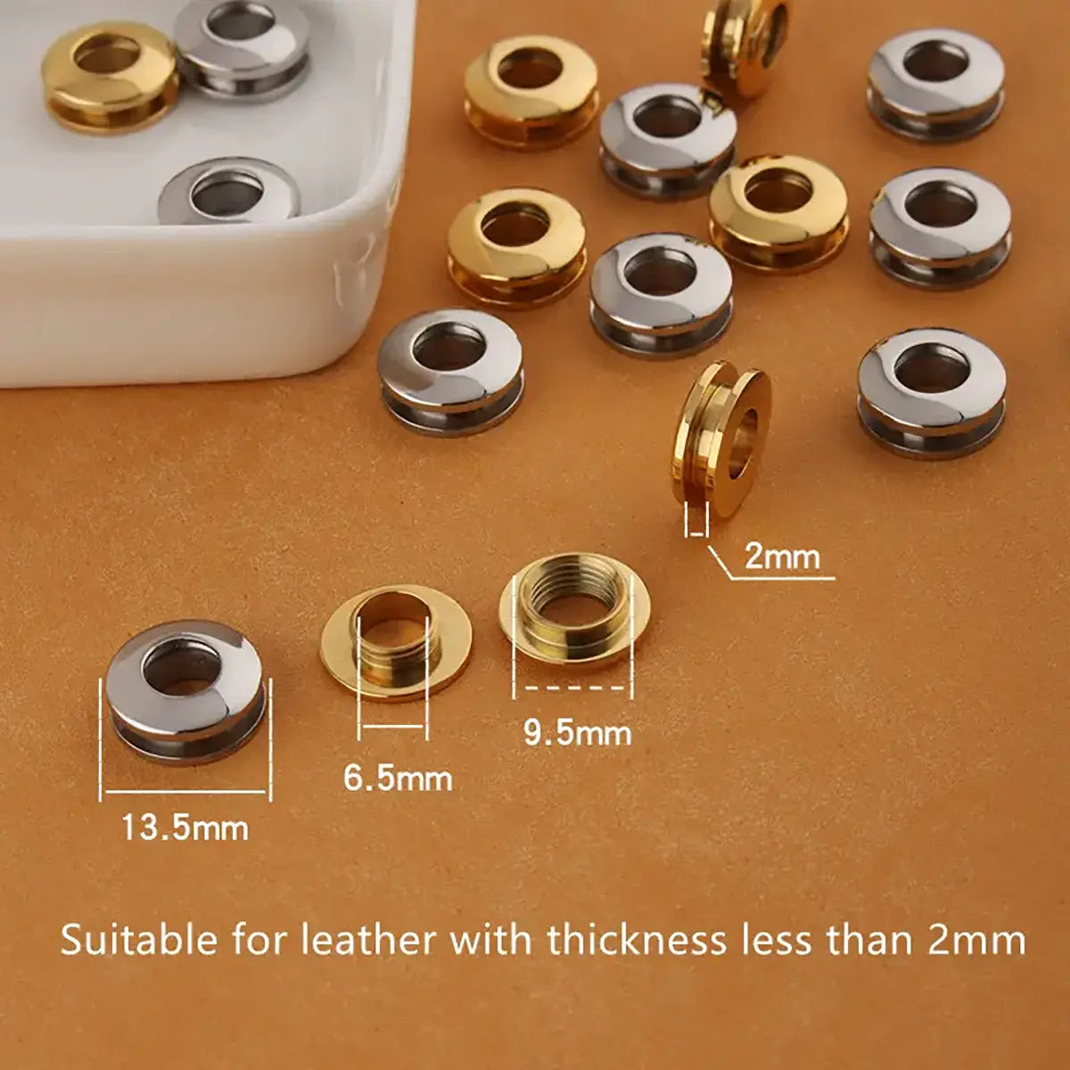 Screw Eyelets 6.5mm Stainless Steel for Leather Bags or Purses.