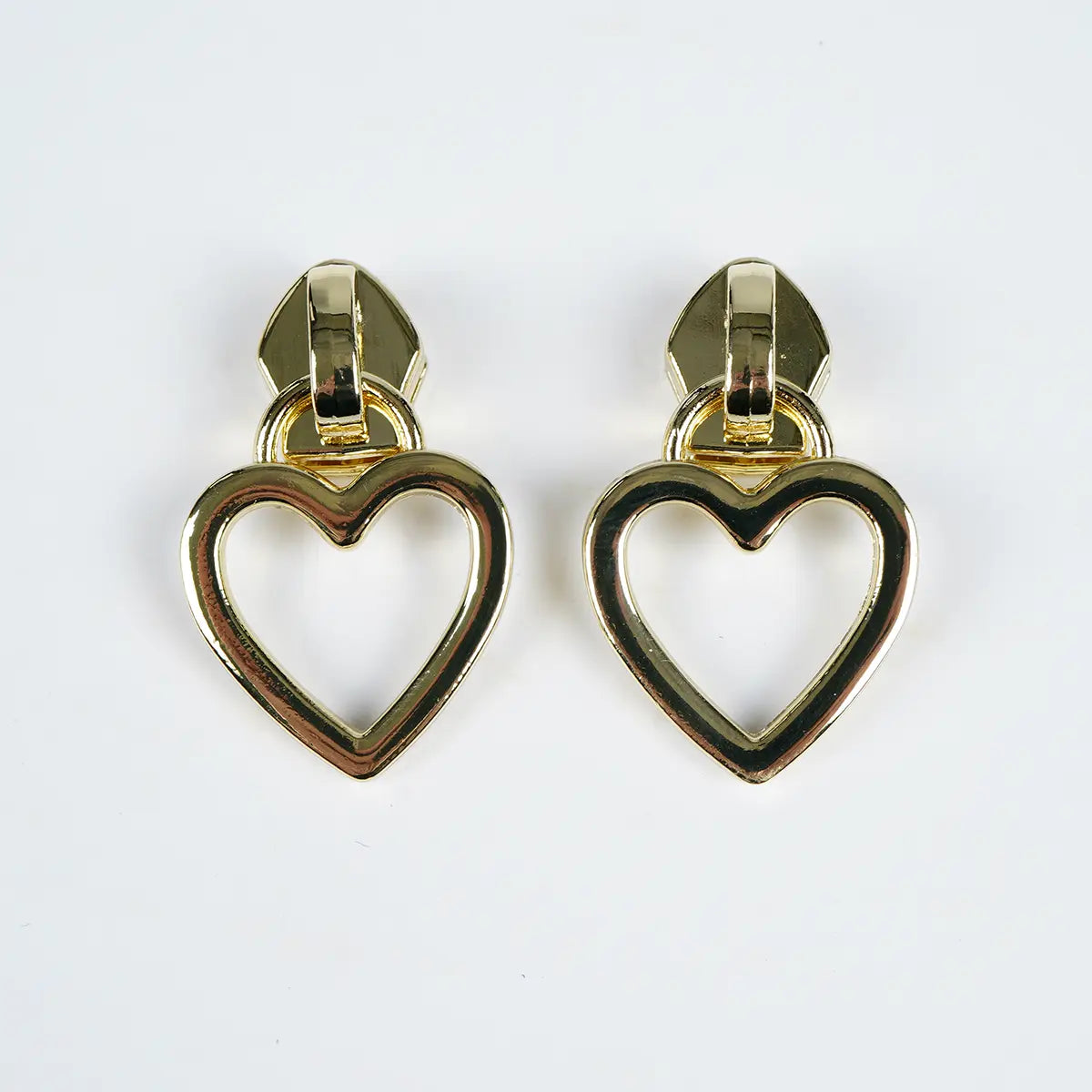 No 5 Metallic Nylon Heart Zipper Pulls 2 Pack Gold