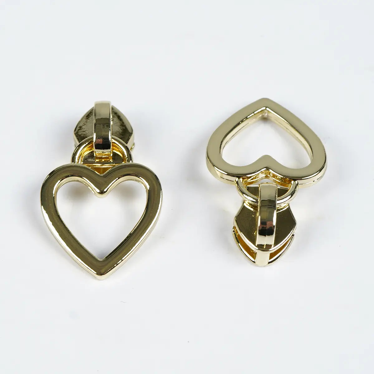 No 5 Metallic Nylon Heart Zipper Pulls 2 Pack Gold