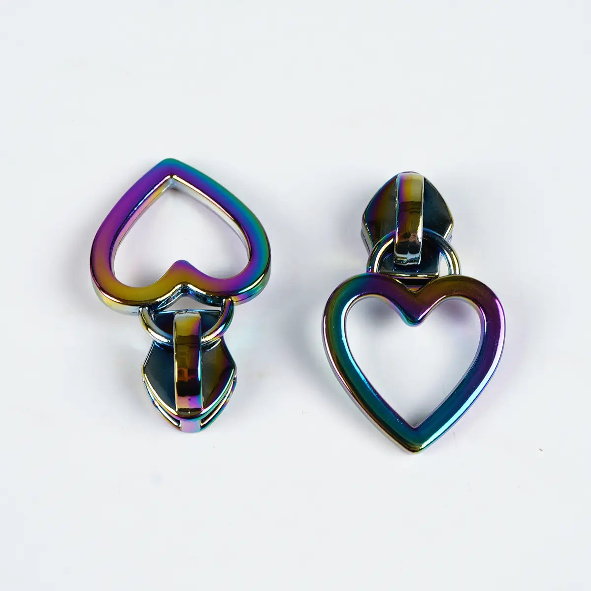 No 5 Heart Shaped Nylon Zipper Pulls in Rainbow Color, 2 Pack.