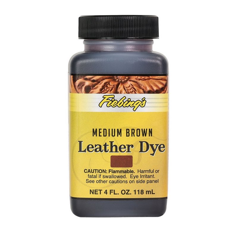 Fiebings Leather Dye 4 Ounce Bottle, Medium Brown.