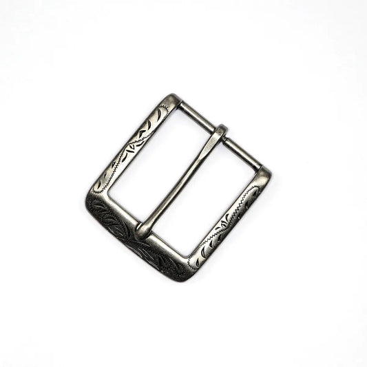 Engraved Antique Nickel Heel Bar Buckle , 1 1/2 Inch.