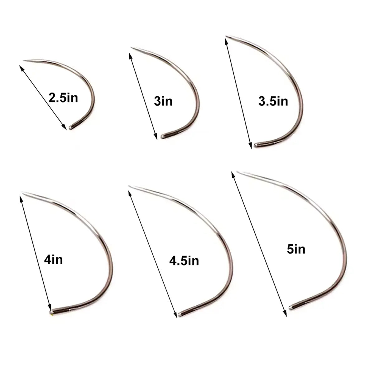 Stainless Steel Big Eyed C-Shaped Needle Set.