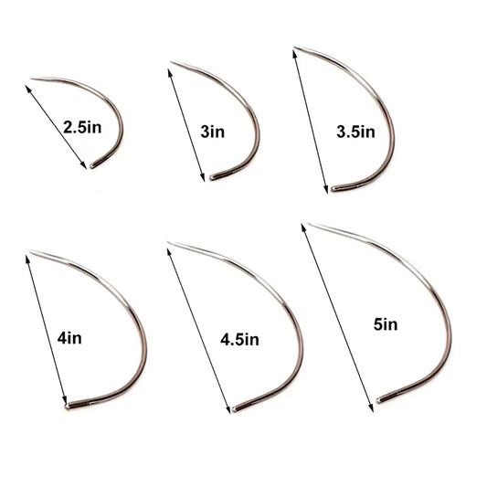 Stainless Steel Big Eyed C-Shaped Needle Set.