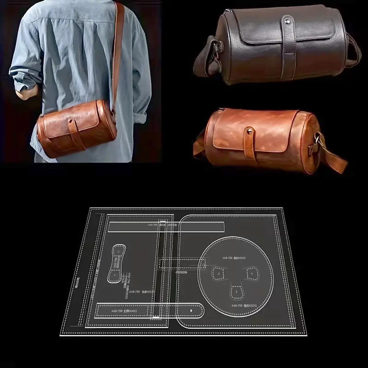 Cylinder Shoulder Bag Acrylic Template.