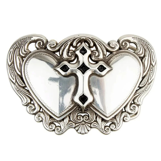 Double Heart Cross Trophy Buckle.
