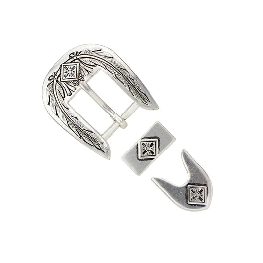 Feather Concho 3 Piece Buckle Set - 1 Inch.