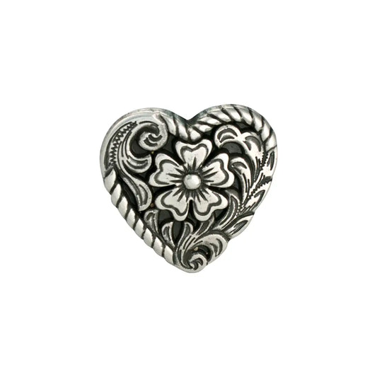 3D Floral Decorative Screw Back Conchos - Heart.