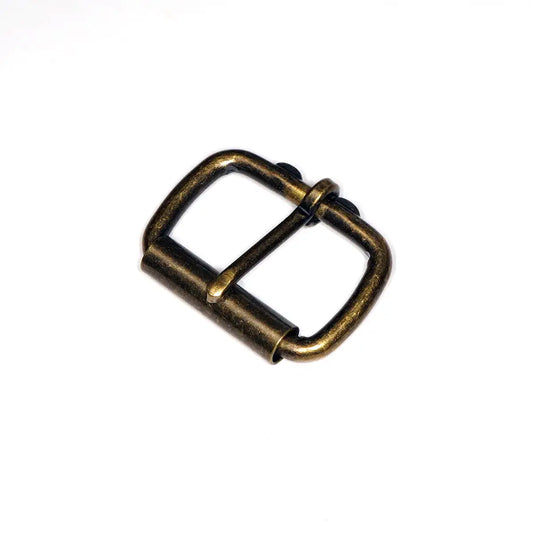 Antique Brass HB Roller Buckle 1.5 Inch – Solid brass heel bar buckle for leather belts and straps.