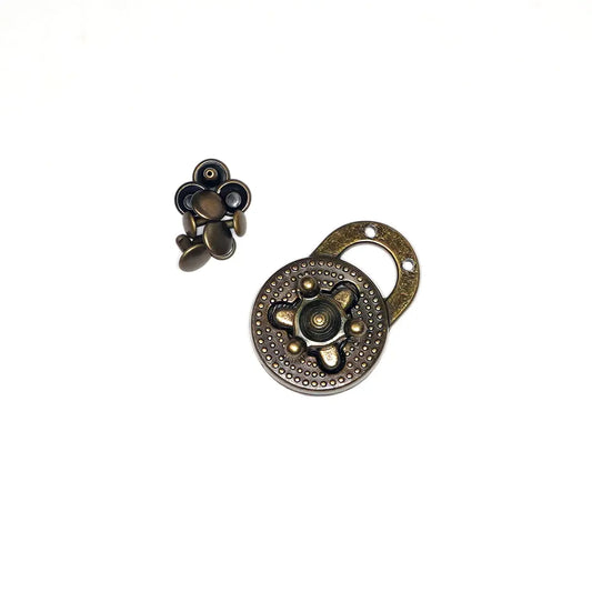 Antique Brass Turn Lock, 1 1/8 Inch Diameter.