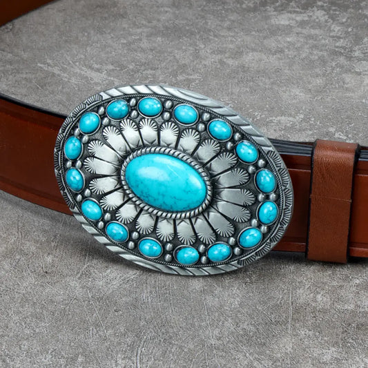 Turquoise Stone Oval Trophy Buckle.